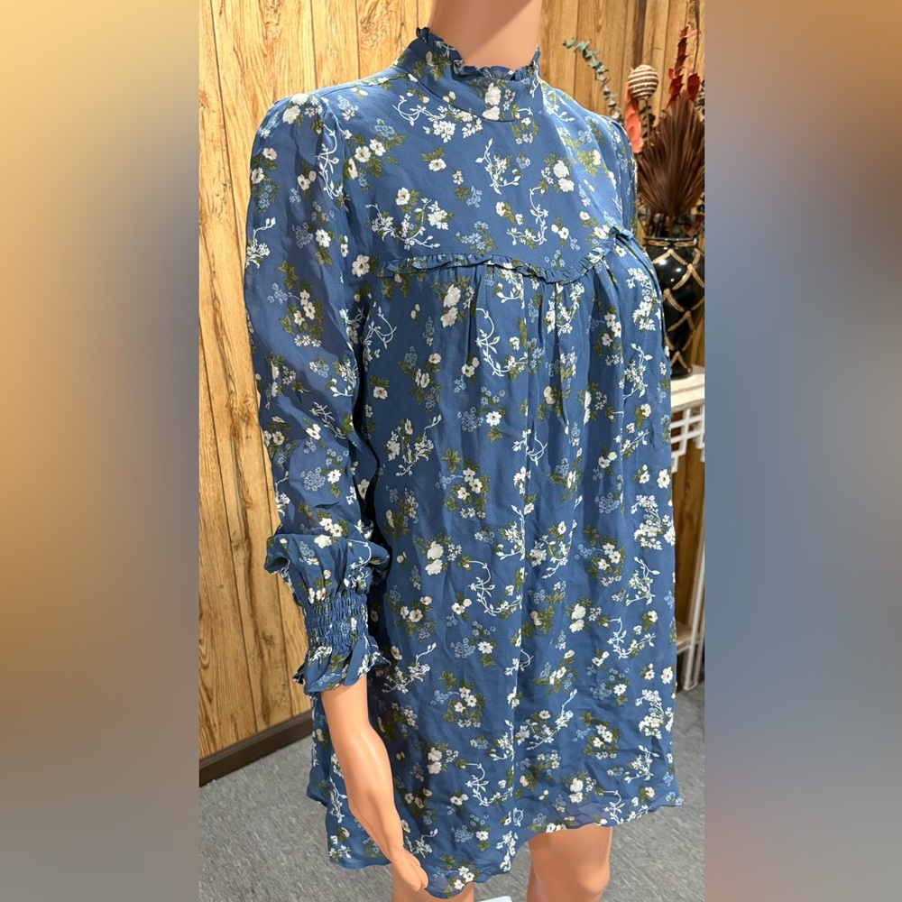 Reformation Blue Floral Long Sleeve Dress - Picture 3 of 6